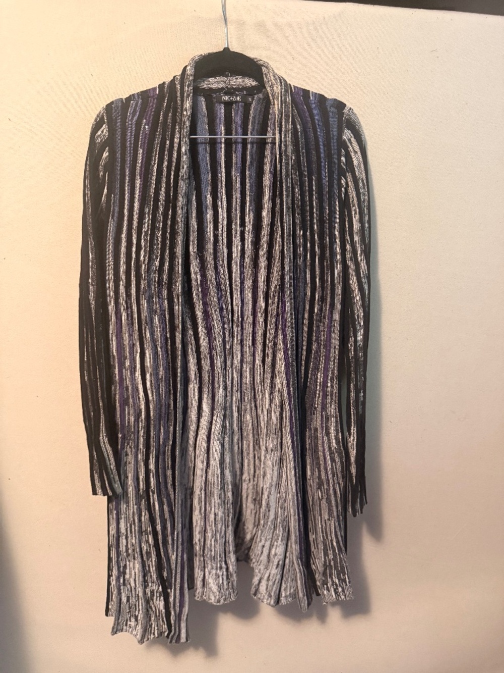 Medium Nick & Zoe long open cardigan soft & flowy black/blue/white stripes